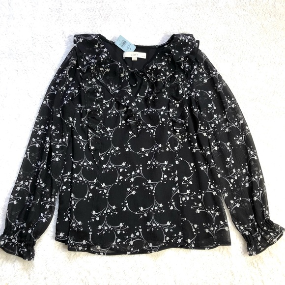 Loft Heart Ruffle Tie Neck Blouse - Picture 2 of 12